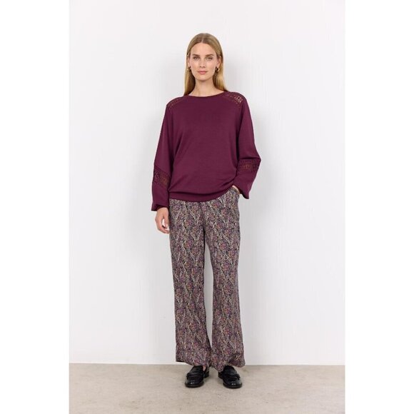 NWT SOYA CONCEPT Banu 193 Wine Crocheted Lace Crewneck - Picture 2 of 5